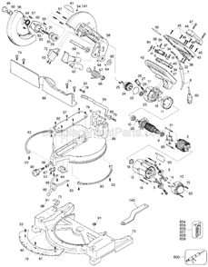 Page A Diagram and Parts List for DW704 Type 1 DeWALT Miter Saw