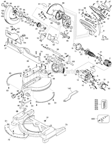 Page A Diagram and Parts List for DW705-220 Type 2 DeWALT Miter Saw