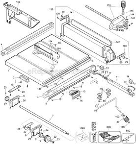 Page A Diagram and Parts List for DW744S Type 2 DeWALT Table Saw