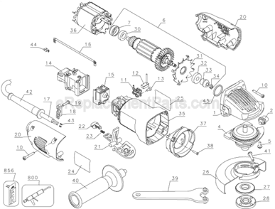 Page A Diagram and Parts List for DW802G Type 1 DeWALT Angle Grinder