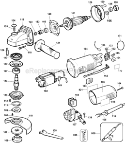 Page A Diagram and Parts List for DW818 Type 3 DeWALT Angle Grinder