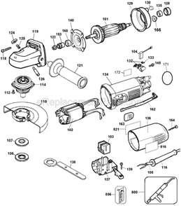 Page A Diagram and Parts List for DW818 Type 5 DeWALT Angle Grinder