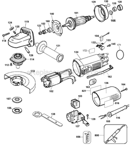 Page A Diagram and Parts List for DW821 Type 5 DeWALT Angle Grinder