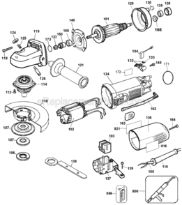 Page A Diagram and Parts List for DW827 Type 1 DeWALT Angle Grinder