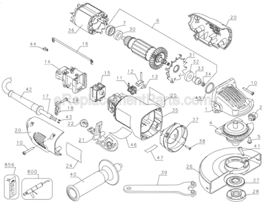 Page A Diagram and Parts List for DW828 Type 1 DeWALT Chop Saw
