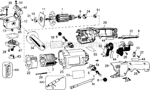 Page A Diagram and Parts List for DW849 Type 1 DeWALT Sander Polisher