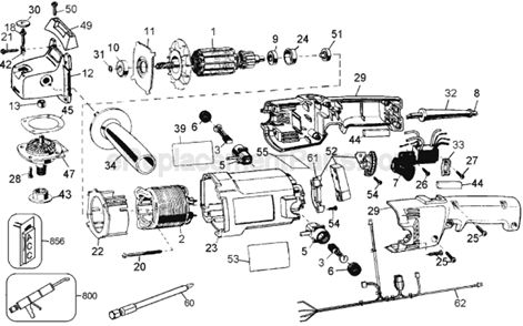 Page A Diagram and Parts List for DW849 Type 2 DeWALT Sander Polisher