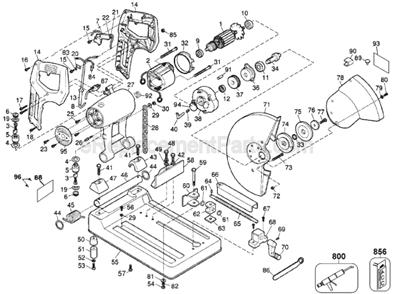 Page A Diagram and Parts List for DW870 Type 1 DeWALT Chop Saw