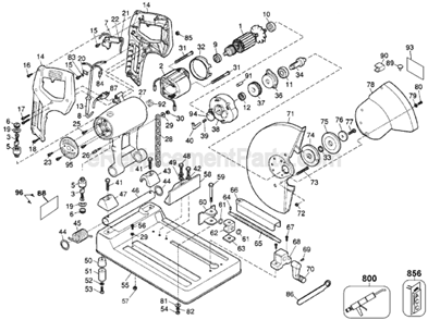 Page A Diagram and Parts List for DW870 Type 2 DeWALT Chop Saw