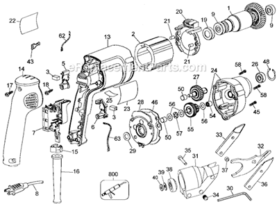 Page A Diagram and Parts List for DW890 Type 4 DeWALT Nibbler & Shears