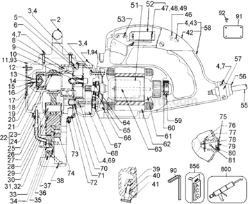 Page A Diagram and Parts List for DW899 Type 1 DeWALT Nibbler & Shears