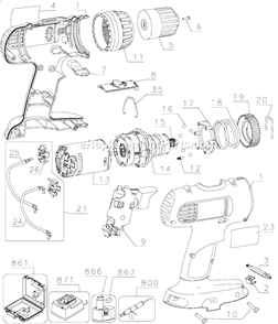 Page A Diagram and Parts List for DW927V Type 1 DeWALT Cordless Drill