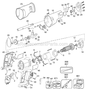 Page A Diagram and Parts List for DW938 Type 3 DeWALT Reciprocating Saw