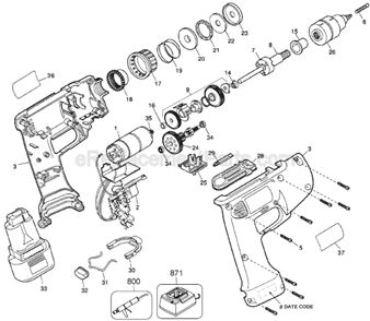 Page A Diagram and Parts List for DW944 Type 1 DeWALT Cordless Drill