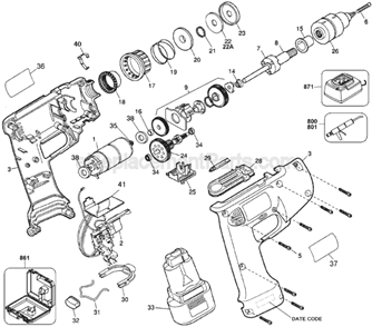 Part Location Diagram of 311359-05 DeWALT Housing Set