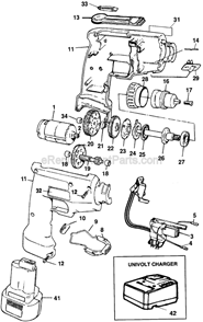 Page A Diagram and Parts List for DW950 Type 1 DeWALT Cordless Drill