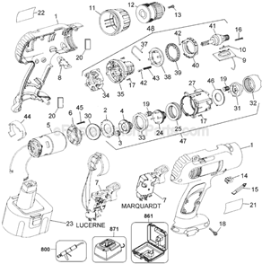 Page A Diagram and Parts List for DW952B Type 1 DeWALT Cordless Drill