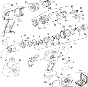 Page A Diagram and Parts List for DW952B Type 4 DeWALT Cordless Drill