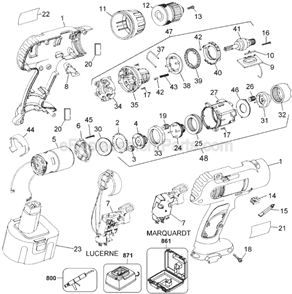 Part Location Diagram of 151755-01 DeWALT Housing Assembly