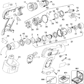 Page A Diagram and Parts List for DW954 Type 2 DeWALT Cordless Drill