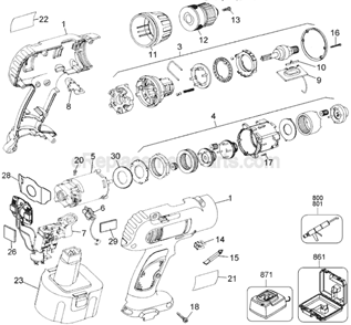 Page A Diagram and Parts List for DW962 Type 1 DeWALT Cordless Drill