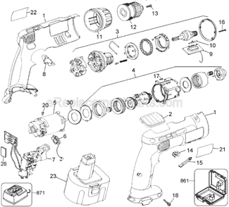 Page A Diagram and Parts List for DW971 Type 1 DeWALT Cordless Drill