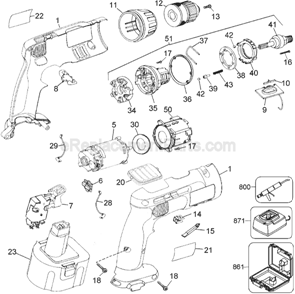 Page A Diagram and Parts List for DW971 Type 3 DeWALT Cordless Drill