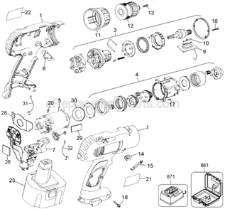 Page A Diagram and Parts List for DW972 Type 1 DeWALT Cordless Drill