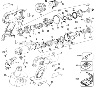 Page A Diagram and Parts List for DW975 Type 1 DeWALT Cordless Drill