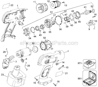 Page A Diagram and Parts List for DW975 Type 5 DeWALT Cordless Drill