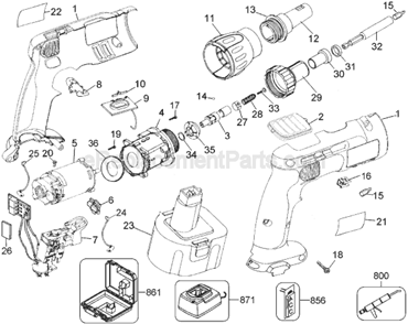 Page A Diagram and Parts List for DW979 Type 1 DeWALT Electric Drill