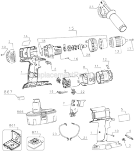 Page A Diagram and Parts List for DW988 Type 1 DeWALT Hammer Drill