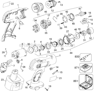Page A Diagram and Parts List for DW991B Type 5 DeWALT Cordless Drill