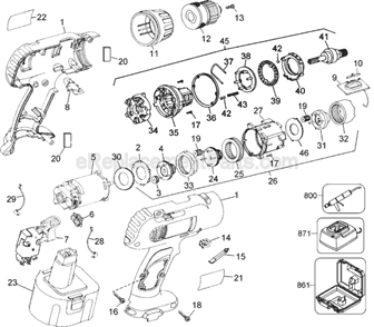 Page A Diagram and Parts List for DW991 Type 2 DeWALT Cordless Drill