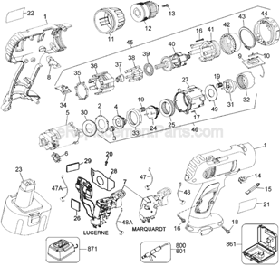 Page A Diagram and Parts List for DW994 Type 1 DeWALT Cordless Drill
