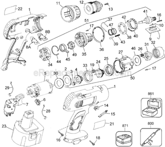 Page A Diagram and Parts List for DW997B Type 4 DeWALT Cordless Drill