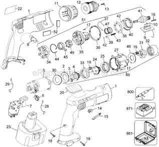 Page A Diagram and Parts List for DW998 Type 1 DeWALT Cordless Drill