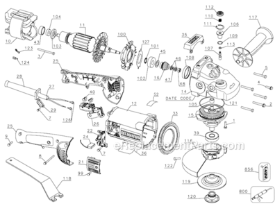 Page A Diagram and Parts List for DWE4549N Type 1 DeWALT Angle Grinder
