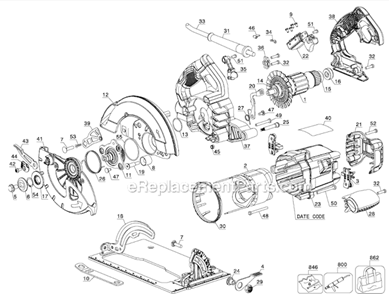Page A Diagram and Parts List for DWE575SB Type 1 DeWALT Circular Saw