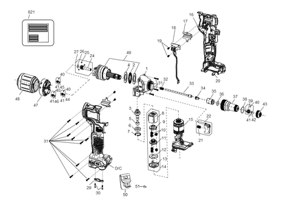 Exploded Diagram A Diagram and Parts List for DCF403B Type 1 DeWALT Riveter