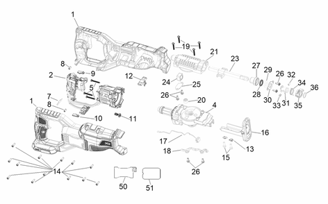 Exploded Diagram A Diagram and Parts List for DCS382B Type 1 DeWALT Reciprocating Saw