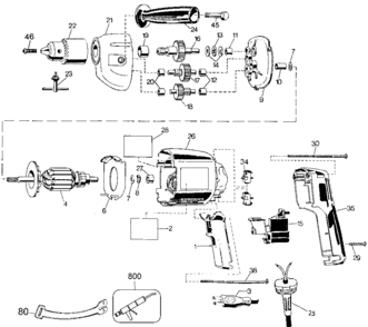 Default Diagram and Parts List for B7254 Type 3 DeWALT Boring Machine