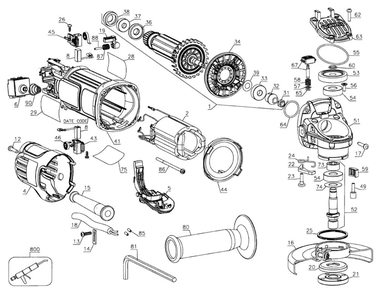 Grinder Assembly Diagram and Parts List for N359279  DeWALT Angle Grinder