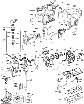 Default Diagram and Parts List for DW933K Type 1 DeWALT Jig Saw