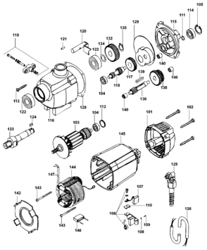 Default Diagram and Parts List for D21620K-B3 Type 1 DeWALT Boring Machine