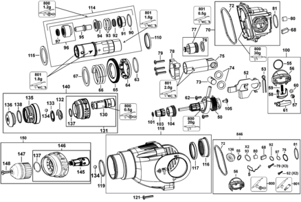 Default 2 Diagram and Parts List for D25124K-B2 Type 10 DeWALT Hammer