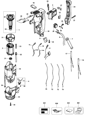 Default Diagram and Parts List for D25303KB2 Type 1 DeWALT Hammer