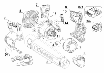 Diagram Diagram and Parts List for DCBL722BR Type 1 DeWALT Leaf Blower / Vacuum