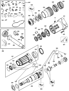 Default Diagram and Parts List for D25730K Type 1 DeWALT Electric Drill