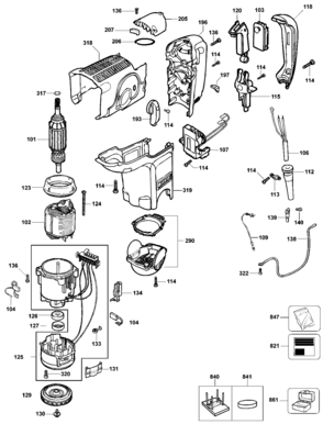 Default Diagram and Parts List for D25830KB2 Type 2 DeWALT Hammer